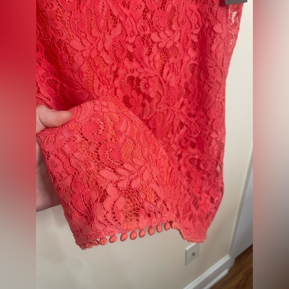 Vince Camuto Bright Coral Red Puff Sleeve MIDI Dress NWT - Picture 9 of 13